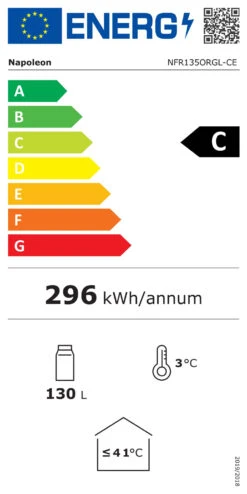 Napoleon Outdoor - Kühlschrank, 135 Liter, Rechtsdrehende Tür Mit Doppelverglasung Und LED Beleuchtung - Wasserdicht Nach IP24 -Party-Bbq Napoleon Kuehlschrank Energieeffizienz