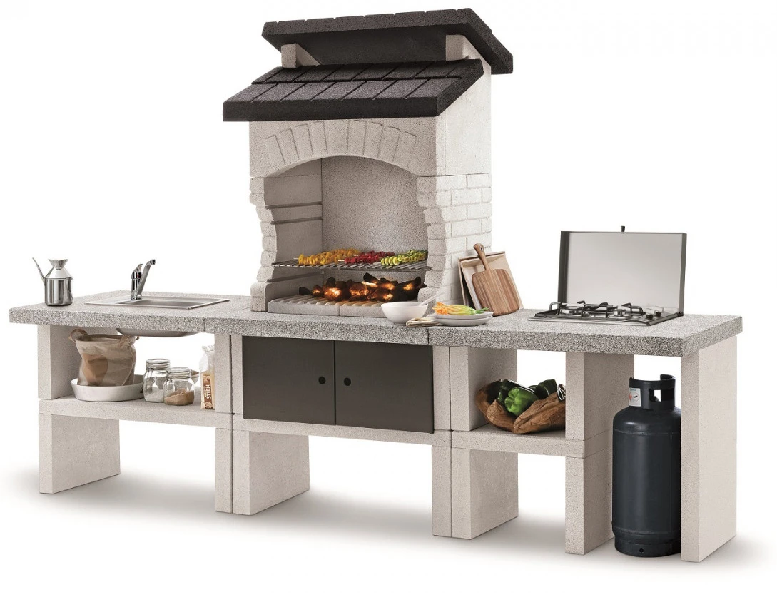 Palazzetti Outdoor Küche Grillkamin Bilbao Mit 2-flammiger Gaskochstelle Und Edelstahlspüle Inkl. Montagematerial 1 Palazzetti Outdoor Küche Grillkamin Bilbao Mit 2-flammiger Gaskochstelle Und Edelstahlspüle Inkl. Montagematerial