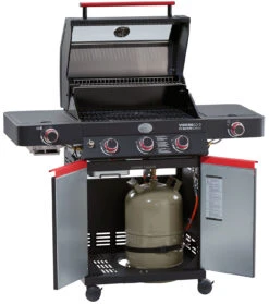 Rösle Videro G3-S VARIO+ Schwarz Gasgrill - FC Bayern Edition - Inkl. FC Bayern Abdeckhaube, Barbecue Grillzange Und Burgerpresse -Party-Bbq Roesle Videro G3 S FC Bayern Unterschrank offen